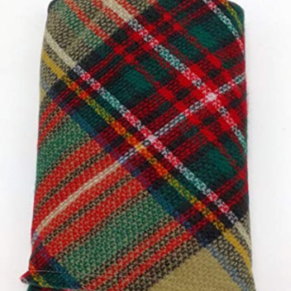 ONE LEFT! Plaid Fringed Tartan Blanket Scarf Wrap. - Picture 3 of 4